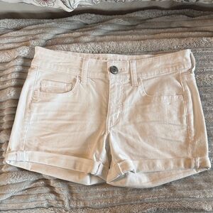 American Eagle Outfitters White Rolled-Cuff Denim Shorts